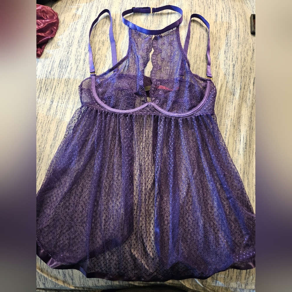 Purple Lace Halter/Strapped Teddy